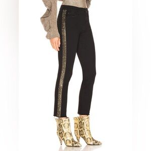 MOTHER Black High-Rise Jeans with Gold Side Stripe